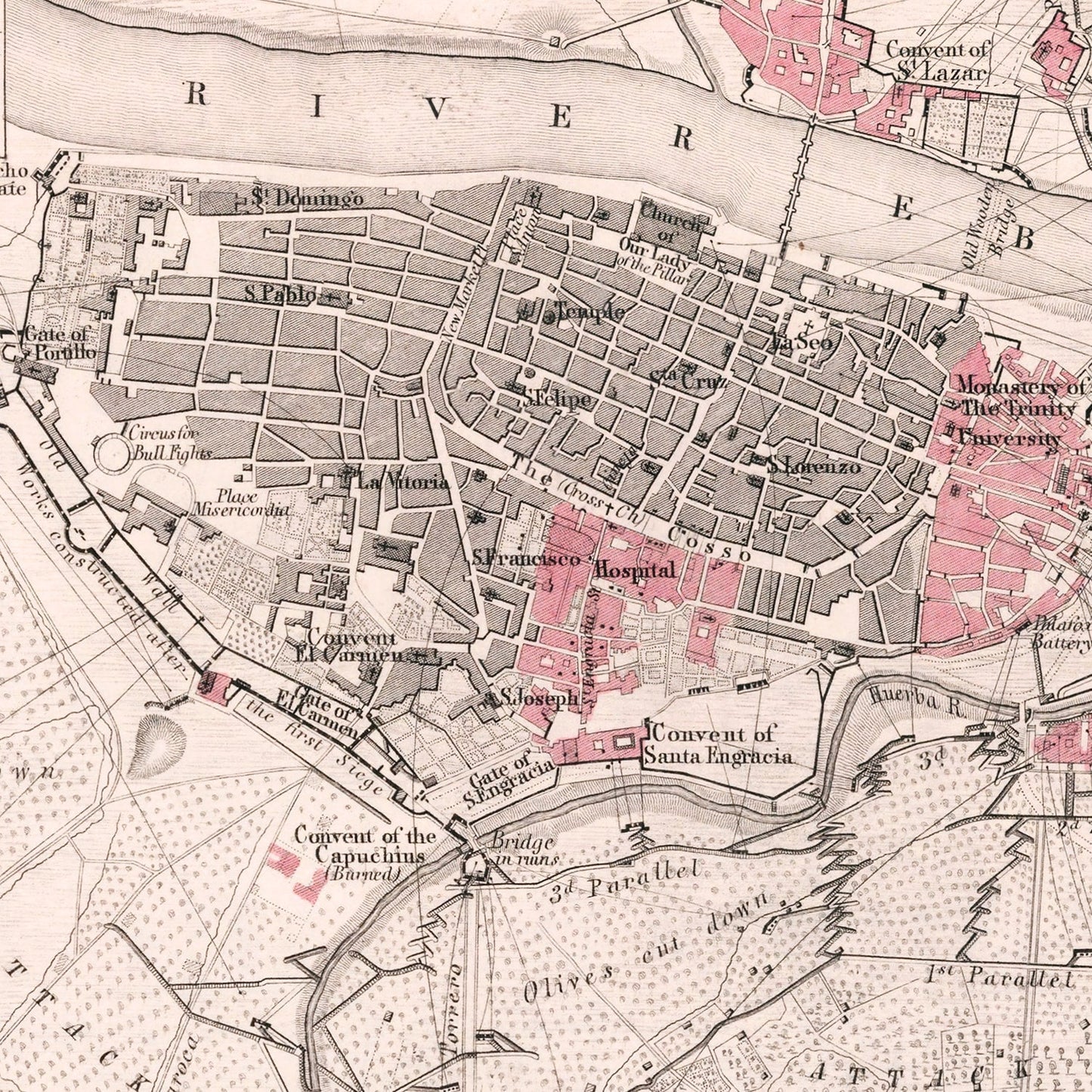 Vintage Map of the Siege of Saragossa, 1809