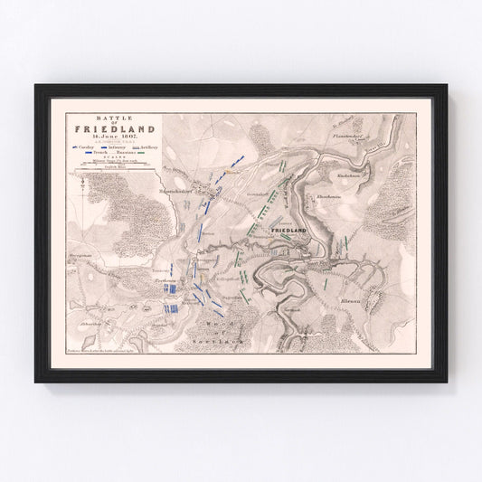 Vintage Map of the Battle of Friedland, 1807