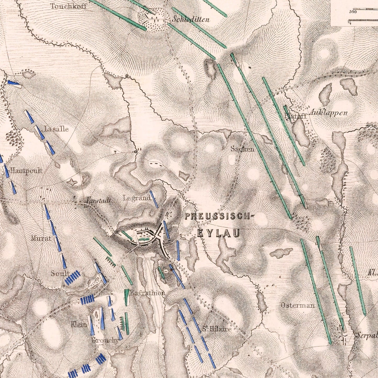 Vintage Map of the Battle of Preussisch-Eylau, 1807