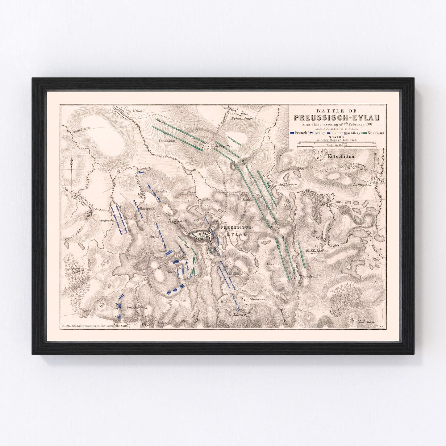 Vintage Map of the Battle of Preussisch-Eylau, 1807