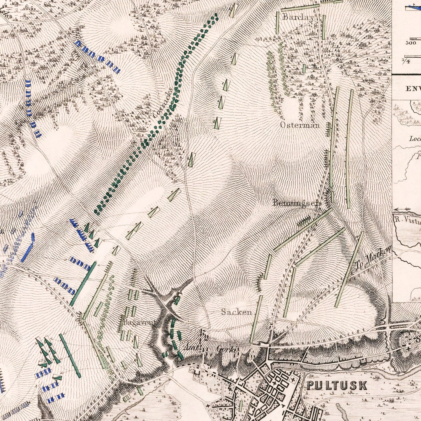 Vintage Map of the Battle of Pultusk, 1806