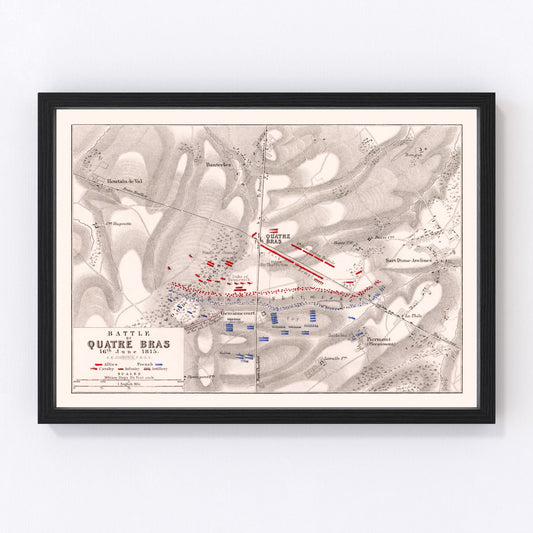 Vintage Map of the Battle of Quatre Bras, 1815