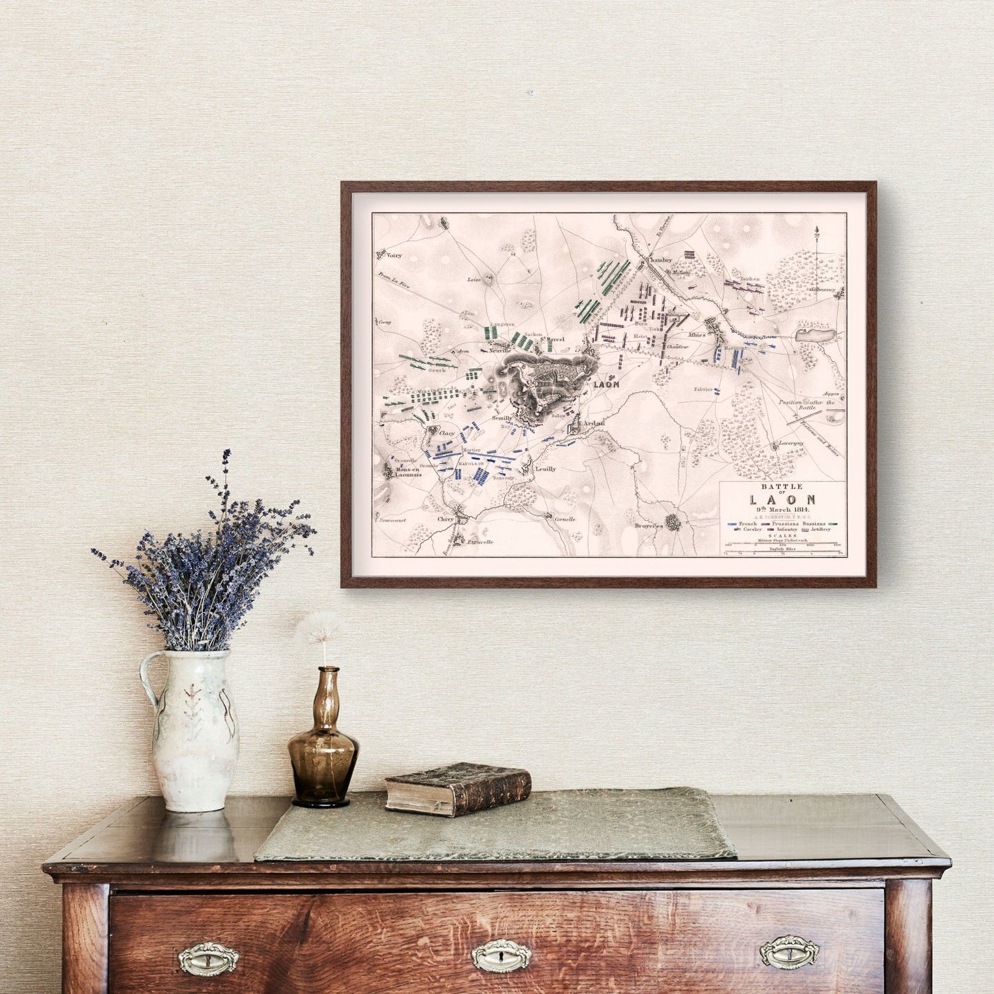 Vintage Map of the Battle of Laon, 1814