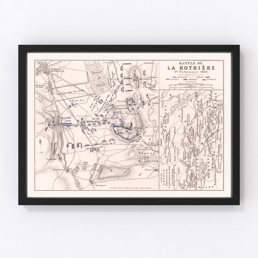 Vintage Map of the Battle of La Rothiere, 1814