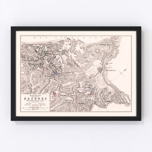 Vintage Map of the Battles In Front of Bayonne, 1813
