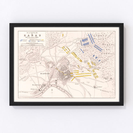 Vintage Map of the Battle of Hanau, 1813