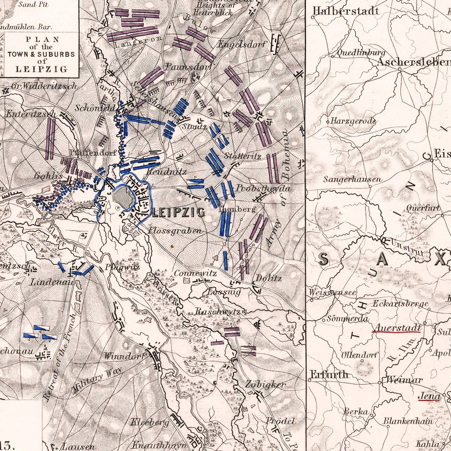 Vintage Map of the Battle of Leipzig, 1813