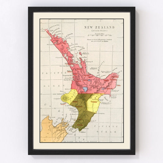 Vintage Map of New Zealand 1862