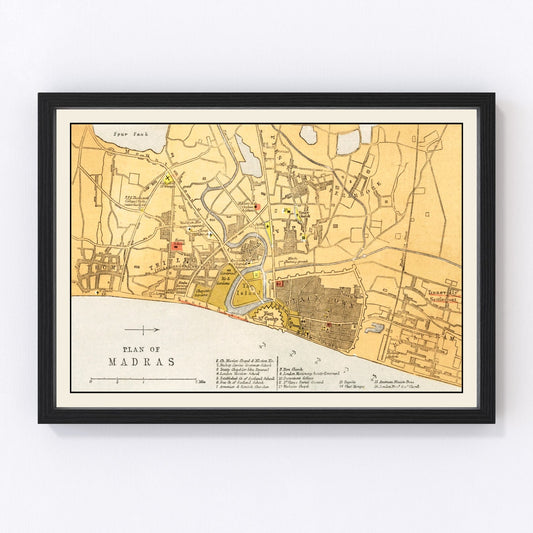 Vintage Map of Madras, India 1862