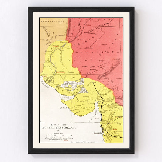 Vintage Map of Bombay, India 1862