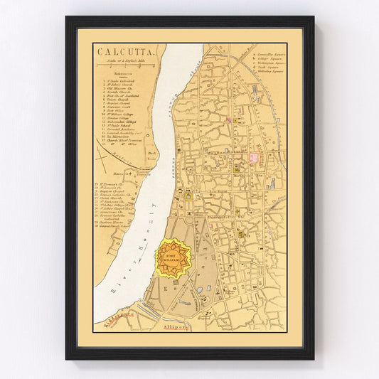 Vintage Map of Calcutta, India 1862