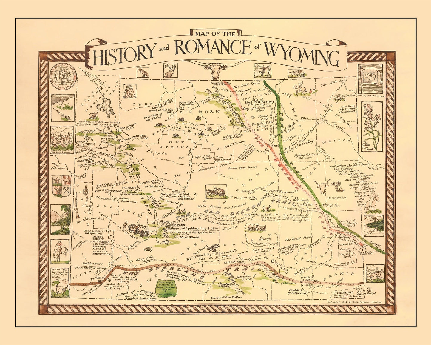 Vintage Map of Wyoming 1928