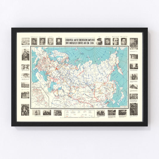 Vintage Map of Concentration Camps, 1945