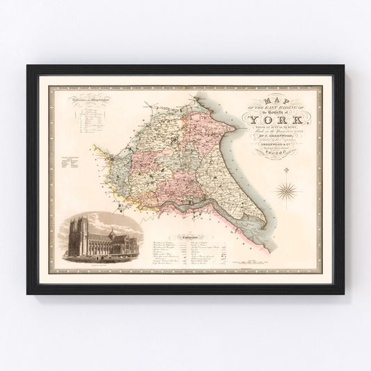 Vintage Map of East Riding of York County England, 1834