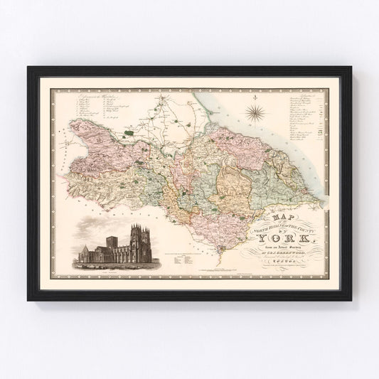 Vintage Map of North Riding of York County England, 1834