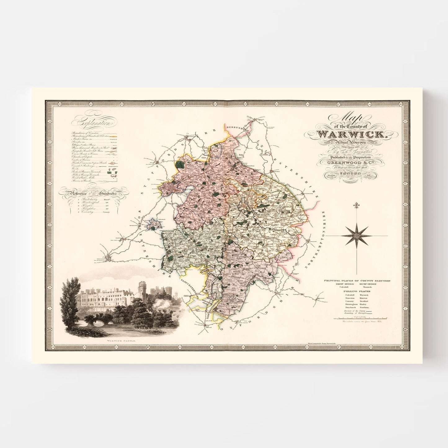 Vintage Map of Warwick England, 1830