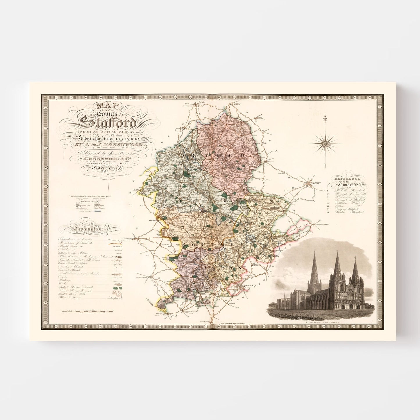 Vintage Map of Stafford England, 1830