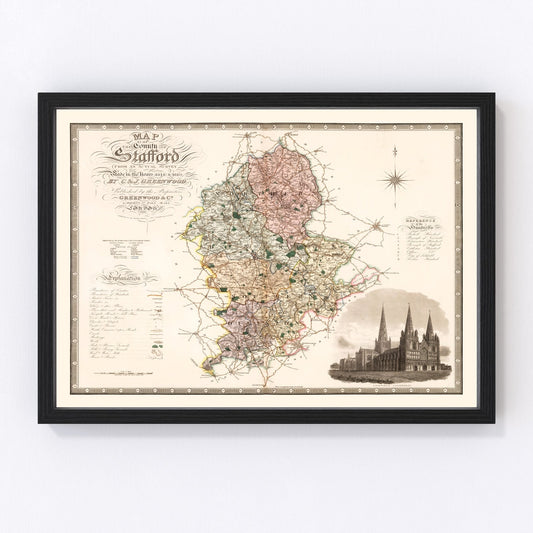 Vintage Map of Stafford England, 1830