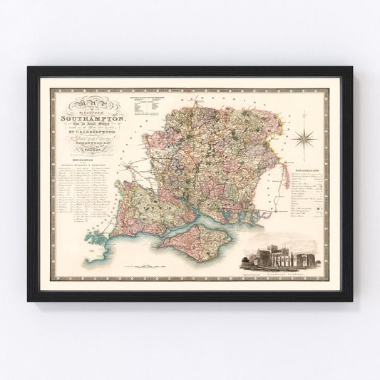 Vintage Map of Southampton England, 1829