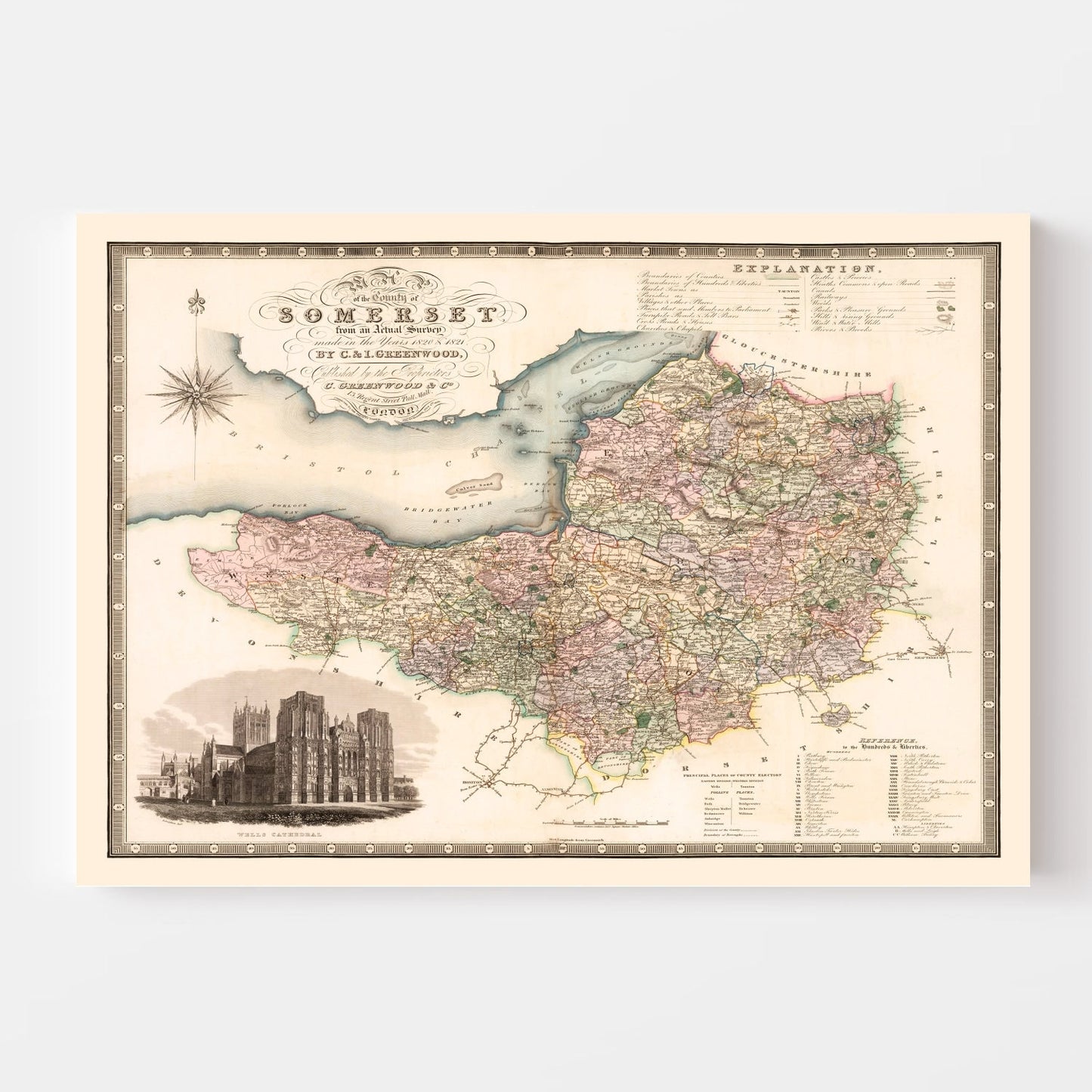 Vintage Map of Somerset England, 1829