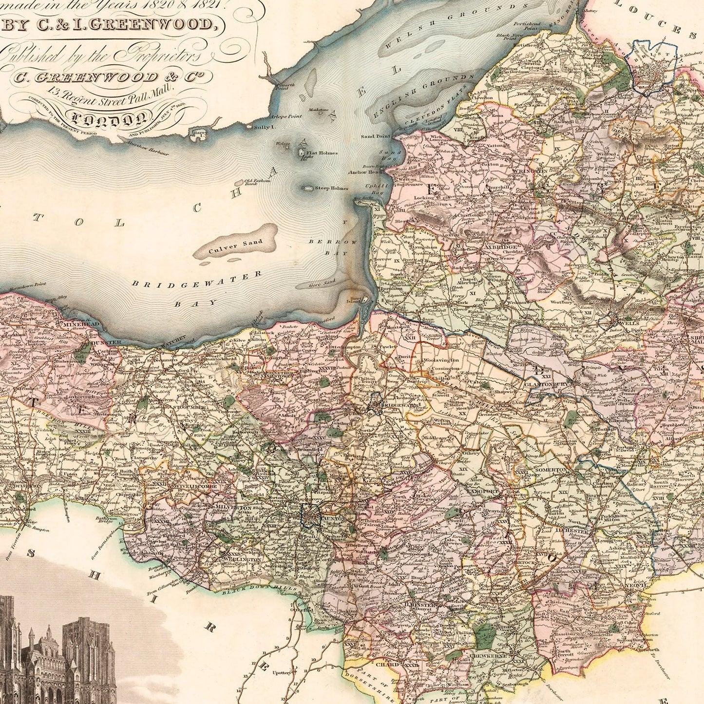Vintage Map of Somerset England, 1829