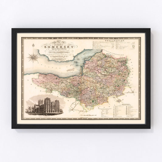 Vintage Map of Somerset England, 1829