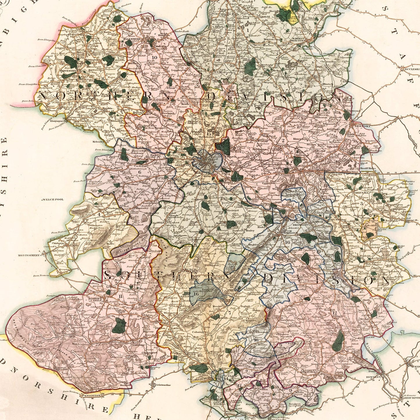 Vintage Map of Salop England, 1830