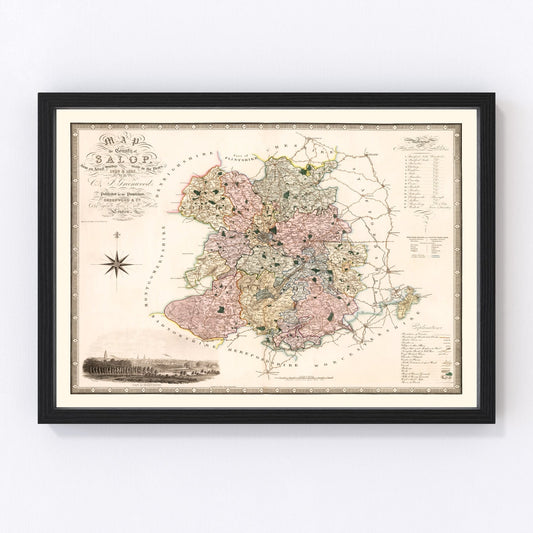 Vintage Map of Salop England, 1830