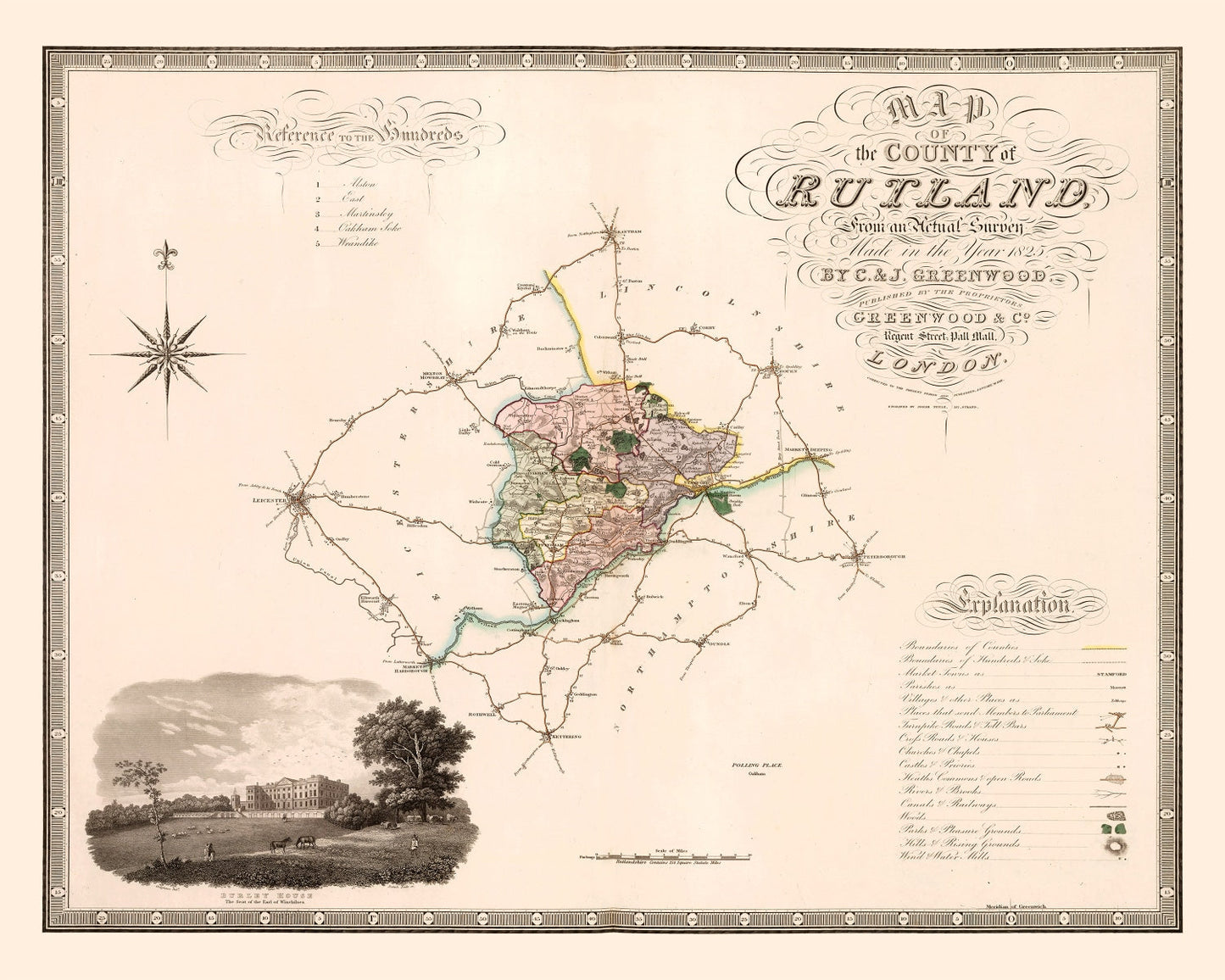 Vintage Map of Rutland England, 1831