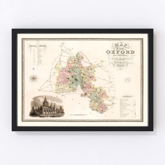 Vintage Map of Oxford England, 1834