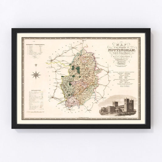 Vintage Map of Nottingham England, 1831