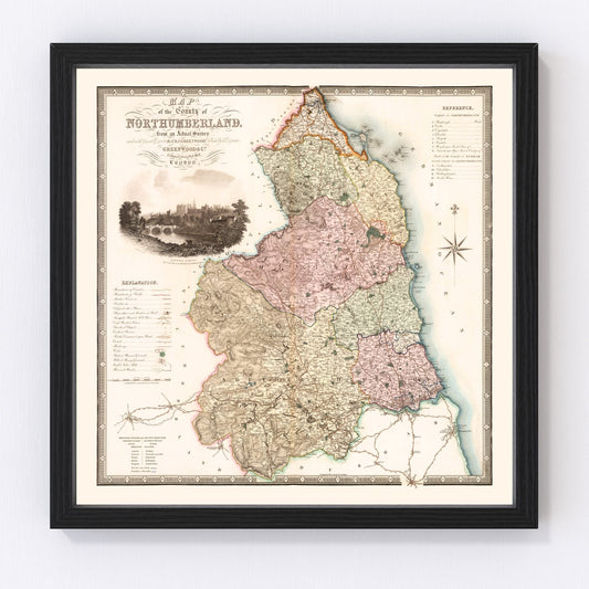 Vintage Map of Northumberland England, 1831