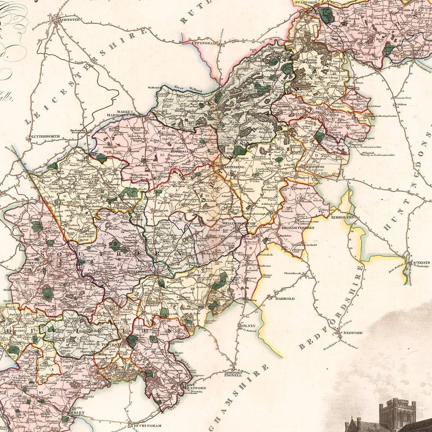 Vintage Map of Northampton England, 1830