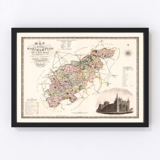 Vintage Map of Northampton England, 1830