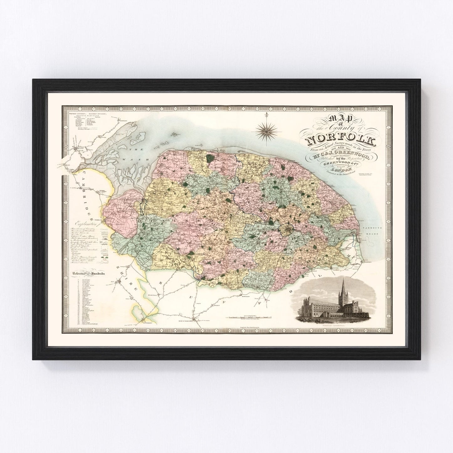 Vintage Map of Norfolk England, 1834