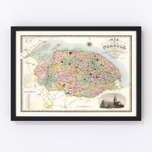 Vintage Map of Norfolk England, 1834
