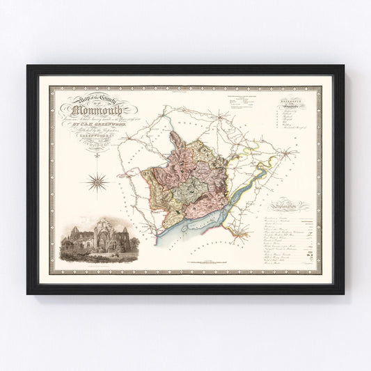 Vintage Map of Monmouth England, 1831