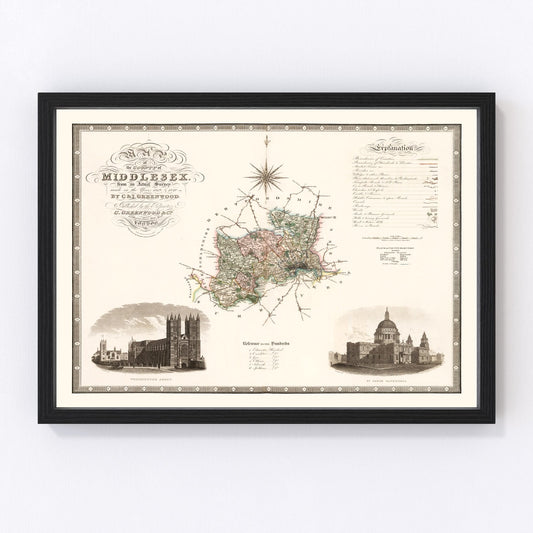 Vintage Map of Middlesex England, 1829
