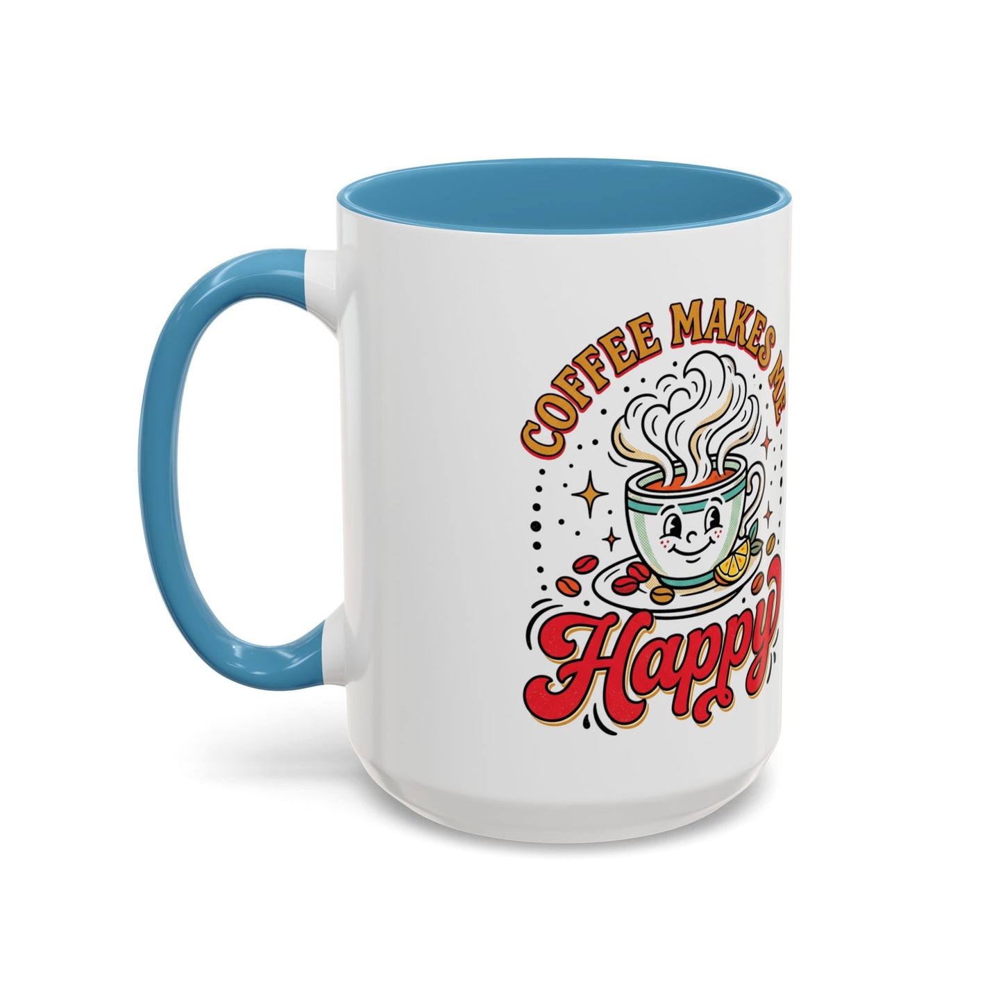 Coffee Mug — "Coffee Makes Me Happy" Cute Retro Accent Mug (11/15oz)