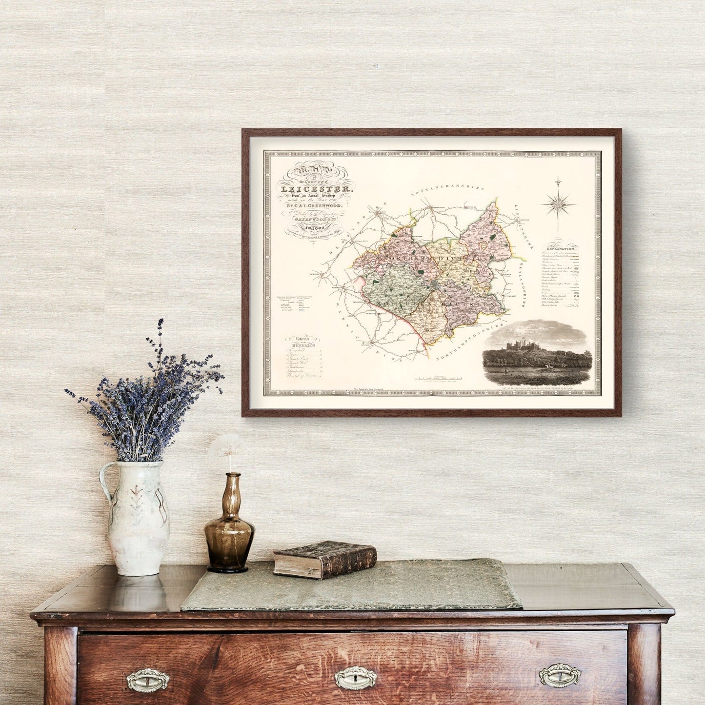 Vintage Map of Leicester England, 1830