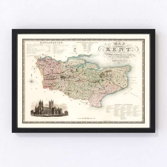 Vintage Map of Kent England, 1829