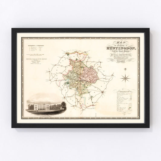 Vintage Map of Huntingdon England, 1831