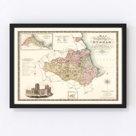 Vintage Map of Map of the County Palatine of Durham England, 1831