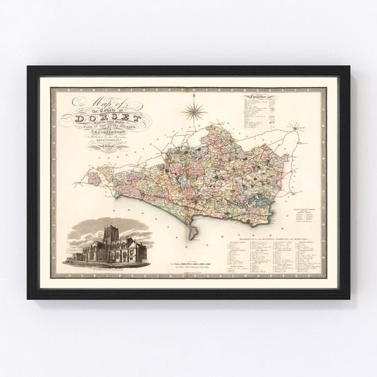 Vintage Map of Dorset England, 1829