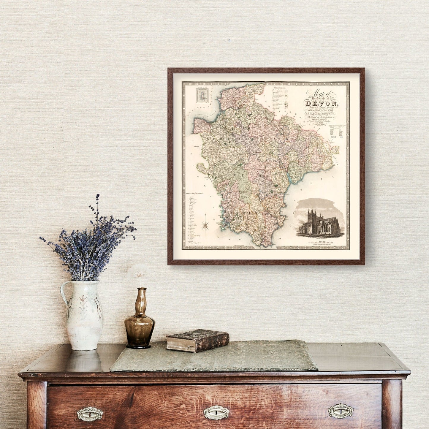 Vintage Map of Devon England, 1829
