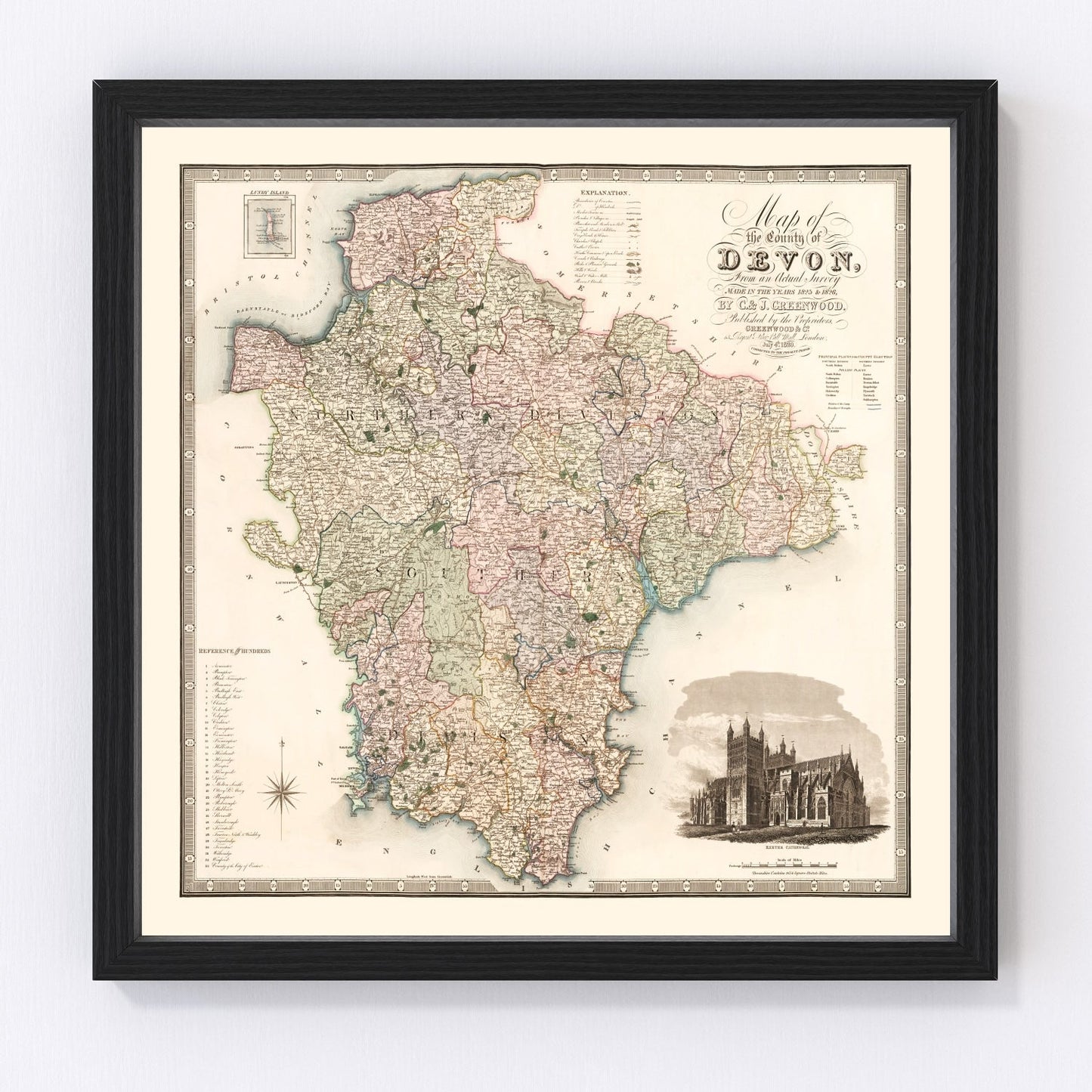 Vintage Map of Devon England, 1829