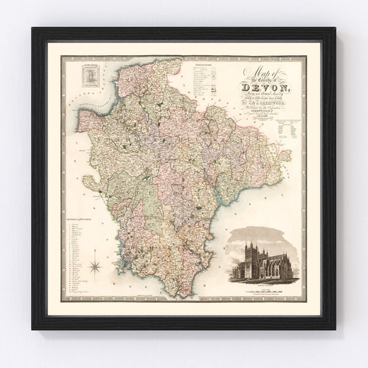 Vintage Map of Devon England, 1829