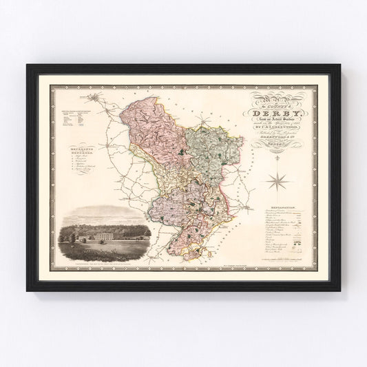 Vintage Map of Derby England, 1830