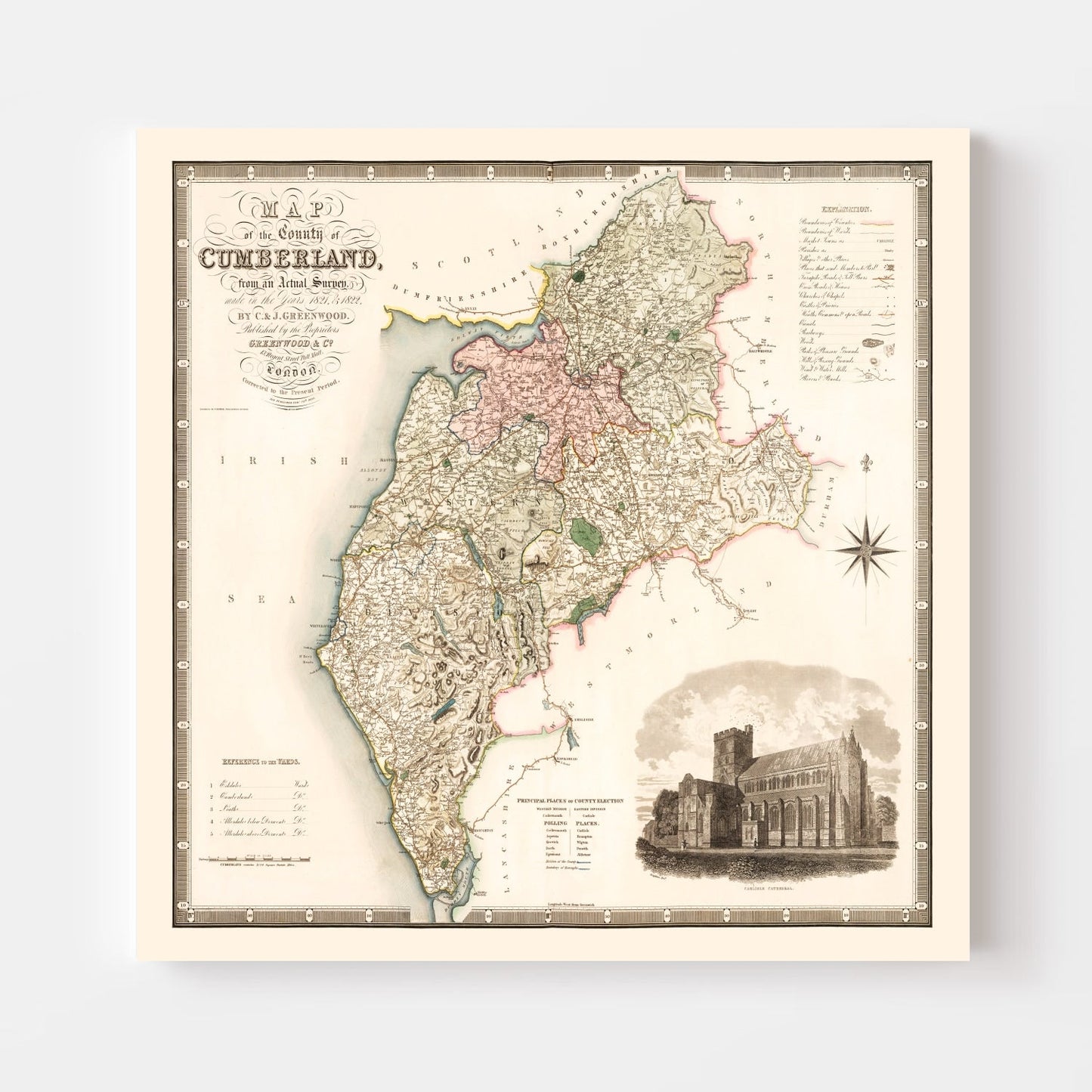 Vintage Map of Cumberland England, 1830