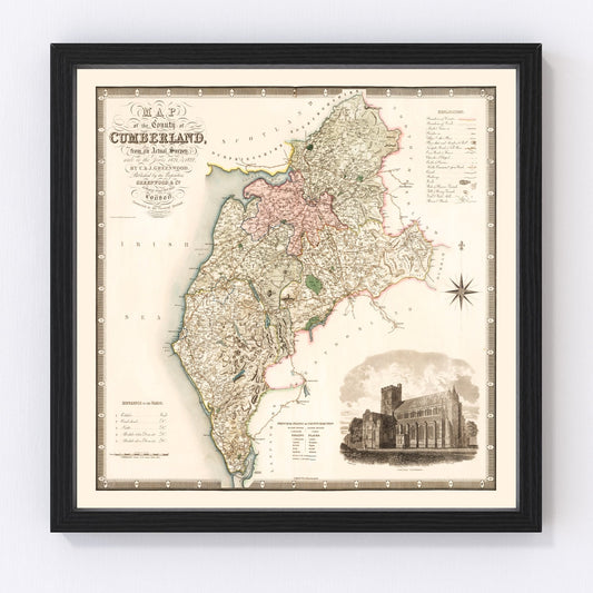 Vintage Map of Cumberland England, 1830